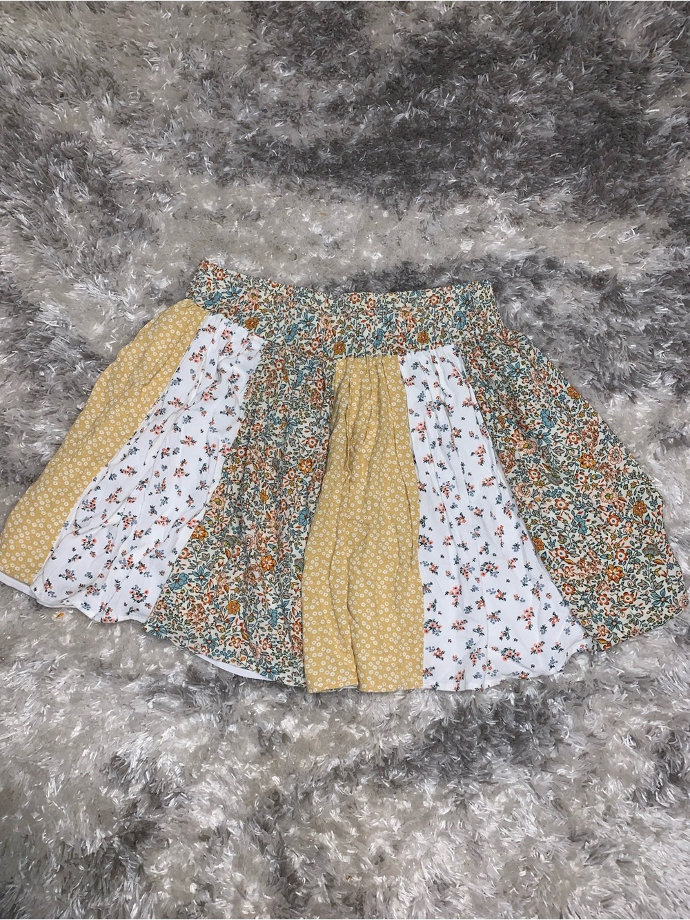 American Age Yellow & White Floral Patchwork Skater Skirt